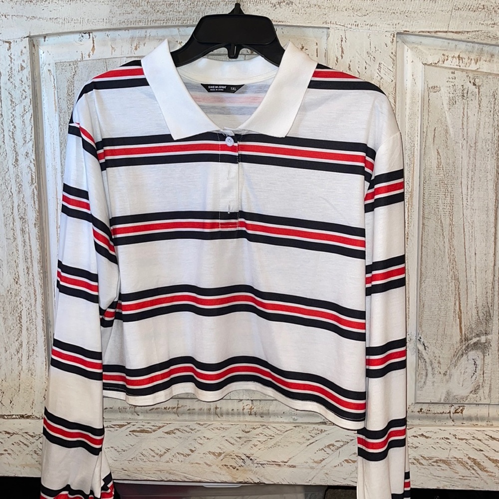 SHEIN horizontal striped long sleeve crop top